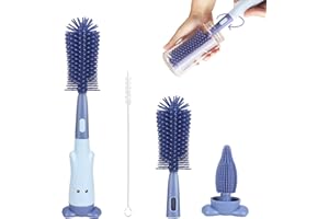 GUBOOM Baby Flaschenbürste Set, 3 in 1 Silikon Babyflaschenbürste, Lange Griff Flaschen Reiniger Silikon Flaschenbürsten Reinigungsbürste, Bottle Brush, Saugerbürste, Strohhalmbürste, BPA-frei
