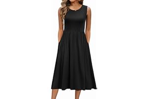 Zeagoo Vestidos Mujer Verano Sin Mangas Cuello Redondo Tirantes Vestido de Playa Largo Elegante Bohemio Floral Dress con Bolsillos S-XXL