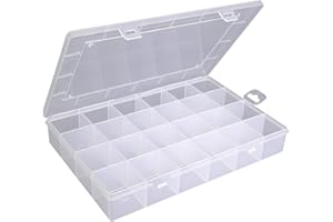hünersdorff boîte rangement plastique PP-Eco avec 24 compartiments | boîte rangement compartiment solide pour vis et autres petites pièces | subdivision fixe | 23,3 x 33,9 x 5,8 cm, transparent
