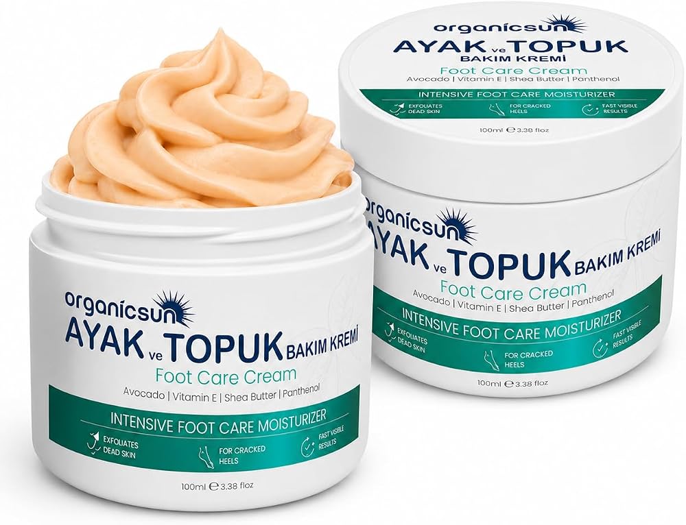 Organicsun Ayak ve Topuk Çatlak Bakım Kremi 100ml x 2 Adet - Ayak Kokusu, Tırnak Bakımı Avokado ve Shea Yağlı Yoğun Nemlendirici