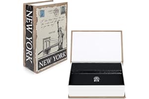 Navaris Caja fuerte con forma de libro - Caja de caudales escondida para guardar dinero joyas relojes - Con diseño de Nueva York y 2 llaves - S
