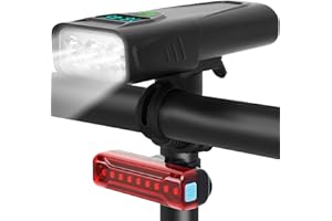 Tellegante Bike Lights Front and Back, 6400mAh USB C Rechargeable 4800 Lumens Super Bright Bike Lights, 5 Lighting Modes & Power Display, Waterproof Bike Headlight and Taillight Set for Road Mountain
