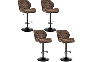 ‎WOLTU WOLTU BH287dbr-4 Bar Stools Set of 4 Bar Stools Bistro Stool Designer Stool with Backrest, Height-Adjustable, Rotatable, Faux Leather Steel, Dark Brown