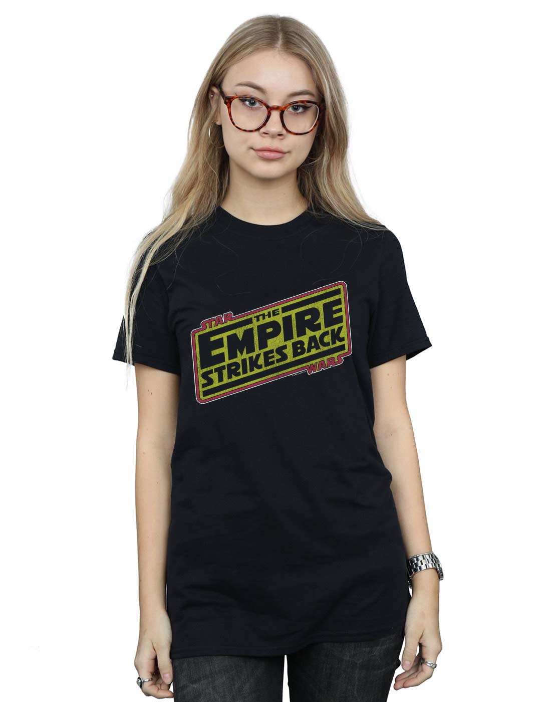 Star-Wars-Damen-The-Empire-Strikes-Back-Logo-Boyfriend-Fit-T-Shirt-Schwarz-Small