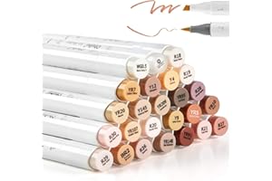 24 marqueurs à alcool pour les couleurs de peau, pinceau et ciseau Ohuhu marqueur artistique pour croquis marqueurs à base d'alcool pour la coloration pour les tons de peau et les nuances de cheveux