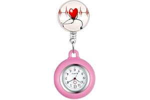 Silverora Krankenschwesteruhr Herz Schwesteruhren Fob Uhr Silikon Krankenschwester Uhr einziehbar mit Stethoskop Clip-on Taschenuhr für Arzt Krankenschwestern Silikonhülle für Frauen und Männer