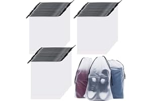 URbantin Bolsa de Viaje para Zapatos de Viaje,36 Piezas Bolsa de Almacenamiento con Cordón Translúcido,Portátil,Impermeable,con Cordón,Para el día a día (40 x 30 cm),Blanco