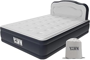 YAWN AIR Deluxe Self-Inflating Airbed with Custom Fitted Sheet Included - Double Size - Great Guest Bed, Camping Mattress - Built-in Pump & Headboard - Available in UK Single, Double & King