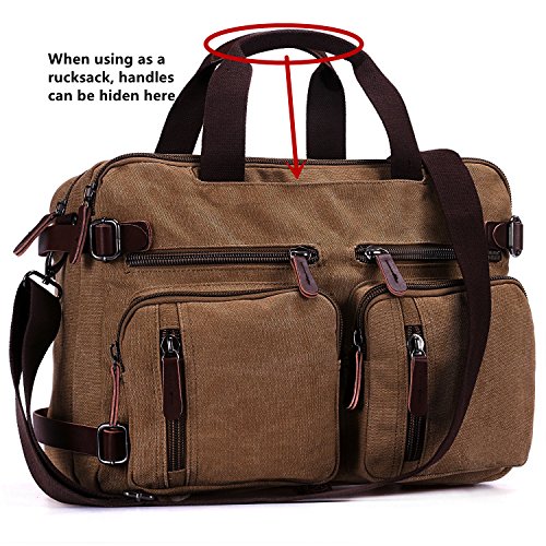 BAOSHA HB-22 Vintage Leinwand Herren Aktentasche Rucks  cke Arbeitstasche Umh  ngetasche Laptoptasche 14 Zoll Kaffee