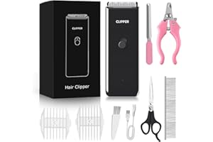 SUN YOBA Dog Grooming Kit Electric Pet Paw Trimmer Low Noise Cordless Dog Clippers for Dog Cat Home Hair Grooming,Waterproof Pet Grooming Tools with 9-Pieces (Black)
