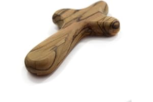MIZZE MADE FOR LUCK 10 CM Handmade in Bethlehem Handcrafted Olive Wood Crucifix - Comfort Holding Pocket Palm Worry Handheld Wooden Cross in Pouch - Ideal Christian Prayer Cross for Men & Women