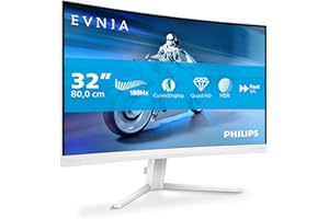 Philips EVNIA 32M2C5501 Monitor Gaming 32" QHD Curvo, 180Hz, WLED, 1 ms GtG, Fast VA, HDR10, Adaptive Sync., FreeSync Premium, Altura Ajustable (2560x1440, 2X HDMI 2.0, 1x DP 1.4) Blanco