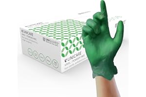 UNIGLOVES Unicare Vinyl Disposable Gloves - Multipurpose, Powder and Latex Free Examination Gloves - Box of 100 Gloves, Green, Medium (GS0123)