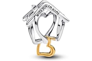 PANDORA Moments Haus & Herz Charm aus Sterling-Silber mit 14K vergoldeter Metalllegierung, Kompatibel Moments, 764145C00