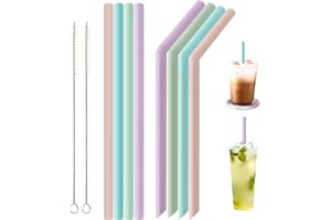 MILALOKO 8 Sztuk Silikonowe słomki wielokrotnego użytku, Long Smoothie słomki do picia ze szczotkami do czyszczenia 20oz 30 oz Tumbler, Milkshakes, Bubble Tea