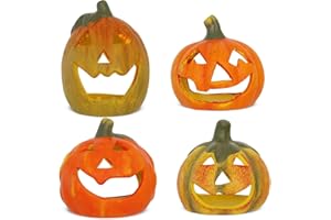 MATCHES21 HOME & HOBBY Pequeñas linternas de calabaza como decoración de Halloween, juego de 4 faroles LED – calabazas decorativas para velas de té, decoración otoñal para interior y exterior para el jardín