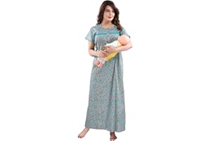 Fabme Women's Pure Cotton Feeding Nighty/Maternity Dress for Post & Pre Pregnancy Wear