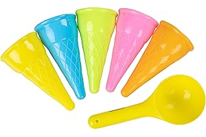 Idena 40376-Set di giochi per la sabbia 6 pezzi, gelato con cucchiaio, coni colorati in diversi colori, adatto per la spiaggia e la sabbiera, Multicolore, One Size, 40376