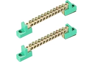 sourcing map Borne Terre Vis Bloc Barrière Laiton 12 Positions Vert pour Électrique Distribution Un paquet de 2
