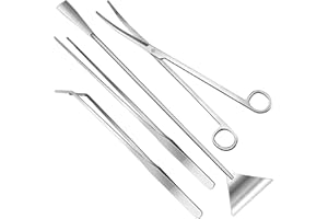 WINFRED Set di attrezzi multiuso per acquario, pinze per piante acquatiche lunghe 4 in 1, forbici e spatola per pesci e piante acquatiche, kit per la pulizia dei pesci e per principianti (argento)