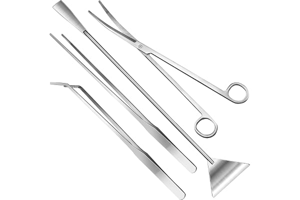 Ensemble d'outils d'aquarium polyvalents, pinces longues 4 en 1 pour plantes aquatiques, ciseaux et spatule pour poissons et plantes aquatiques, kit de nettoyage et de démarrage pour poissons (argent)