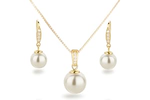 SCHÖNER SCHMUCK-DESIGN Belle parure de bijoux en argent 925 plaqué or avec perles, pendentif, collier et boucles d'oreilles