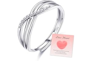 BMMYE 925 Sterling Silver Rings for Women Love Knot Rings Adjustable Open Finger Feather Rings Jewelry Gifts Crossed Rings for Women with Cubic Zirconia