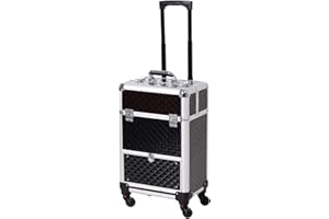 HOMCOM Valise Trolley Maquillage Mallette cosmétique Vanity poignée télescopique réglable 34L x 25l x 62H cm alu. Noir