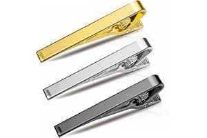 SHENLEE 3 Pcs Tie Clip, Tie Clips for Men, Skinny Tie Bar Set, Long Styles Set Square Edges Tie, Long and Short Two Styles Necktie Tack Pins for Wedding, Business, Party, Meeting(Gold, Silver, Black)