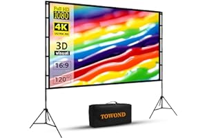 TOWOND Projector Screen and Stand, 120 inch Portable Projection Screen Indoor Outdoor Projector Screen 16:9 4K HD Wrinkle-Free Lightweight Movie Screen with Carry Bag for Backyard Movie Night
