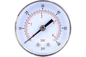 HILILAND Manómetro de acero inoxidable, medidor de presión, esfera de 50 mm, 1/8 BSPT, montaje trasero, para aire, agua, aceite y gas