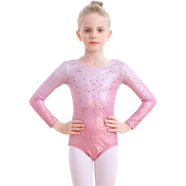 Justaucorps Gymnastique Fille Manches Longues – Épissure Diamant Dégradé De Couleur – Pour Ballet, Danse, Yoga – Taille 5-12 Ans - 13