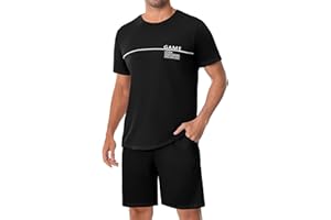 Marvmys Pigiama Uomo Estivo Cotone Scollo a V Stampa Lettere Pigiami Maniche Corte Pigiamas Due Pezzi Comodo e Traspirante