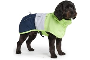Spark Paws Dog Raincoat, Waterproof Windproof Rain Jacket, For Small Medium Large Extra Large Dogs, Reflective Breathable Full-body Coverage Dry Suit - Neon White Navy Blue, 2XL