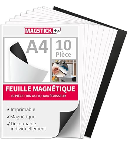10 Feuilles Magnétiques Blanches A4 210x297mm 350 Microns - Feuille Aimant Pour Artisanat Et Écriture