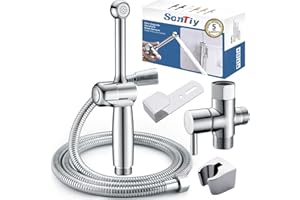 Bidet Sprayer for Toilet SonTiy,All Brass Bidet Attachment for Toilet UK with Backflow Preventer,Handheld Bidet Spray with Brass Valve Core for No-Leak,Ergonomic Pressure Control-Chrom