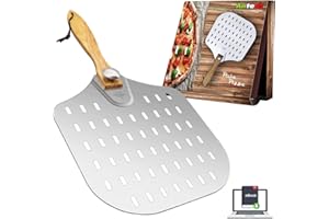 ANTECH Pizzaschaufel perforiert – Schaufel aus dickem Aluminium und abnehmbarem Holzgriff – Entwickelt für den besten Pizzabrot und Focaccia