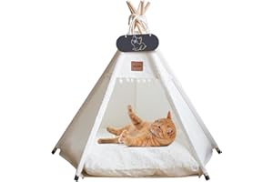 Whiwhi Tipi Zelt für Haustiere Hundezelt Katzenzelt mit Kissen Waschbar Haustierzelte Häuser Hundehöhle und Haustierhäuser Wegklappen Haustier Zelt Möbel 40x40x50cm
