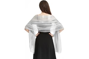 Niwicee Women Silky Iridescent Scarf Wrap Stole Shawl Shimmery Metallic Silver Shawl Scarf for Bridal Bridesmaid Wedding Evening Party Formal Ball Scarves