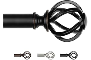 USFOOK Black Curtain Pole 80 to 148 cm, 22 mm Voile Curtain Poles for Eyelet Curtains, Decorative Curtain Rods for Windows, Living Room, Twisted Cage Finials