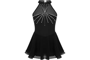 Alvivi Eiskunstlauf Kleid Mädchen Ballettkleid mit Strass Rollschuhkleid Wettbewerb Gymnastik Tanzkleid Gymnastik Turnanzug