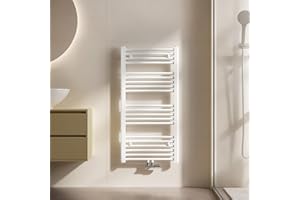 EMKE Badheizkörper Handtuchhalter 1000x500 mm, Handtuchheizkörper Mittelanschluss Handtuchwärmer Handtuchtrockner Heizkörper Bad Handtuchheizung Weiß 427W
