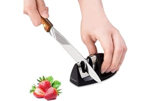 Hanmir Aiguiseur de Cuisine Professionnel 2 en 1 Manuel Aiguiseur pour Couteaux en Acier Inoxydable et céramique de Toutes Tailles,Base Anti-dérapante Noir