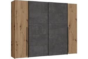 Forte Narago - Armadio 270 con ante a battente, in legno di quercia Artisan combinato con grigio, 270,3 cm di larghezza x 210,5 cm di altezza x 61,2 cm di profondità