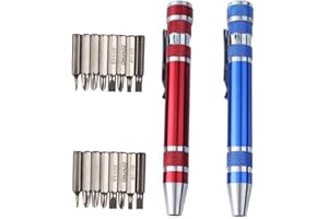 BEHONE inherited 2 pièces 8 en 1 Tournevis de Précision Set, Embouts de tournevis, Stylo à Bille Design réparation fendue pour PC Eyewear Montres Cell Phone Laptop(Rouge + bleu)