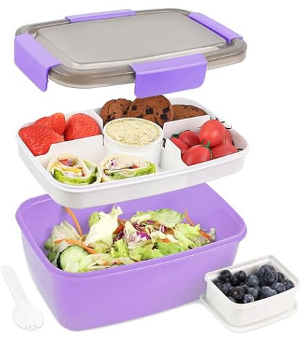 Bento Box Per Snack 4 Scomparti | Contenitori Per Alimenti Riutilizzabili Con Coperchio | Set Da 2 (Blu E Rosa) A Tenuta Per Ufficio E Picnic - 4