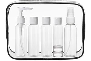 Bikasun Kulturtasche Transparent, Reiseflaschen zum Befüllen 7 Stück Leere Reiseflaschen Set, Kosmetiktasche Durchsichtig, wasserdichte Reise-Waschtaschen, Make-up-Taschen, für Familie Männer Frauen