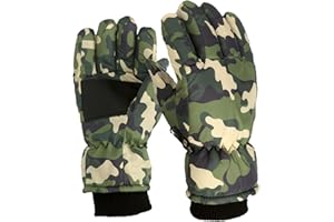 Wokee_ Camouflage Pattern Winter Gloves for Kids (Green, L) - Waterproof, Windproof, Full Finger - Skiing, Snowboarding, Cycling - Unisex Kids, 4-12 Years