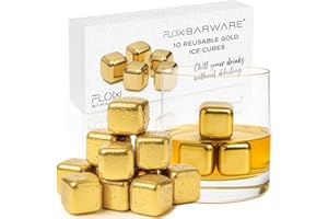 10 Oro pietre per whisky in oro realizzate in acciaio inossidabile Ice Cube Chilling Stone Rocks, cubetti di ghiaccio in metallo riutilizzabili per whisky, vino e gin e bevande toniche di FLOW Barware