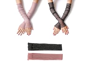 Amasawa 2 Pares Mangas De Hielo,Brazo Largo Enfriamiento Brazo Mangas,Las Mujeres Guantes de Conducción Protector Solar Seda de Hielo Puños,Puños de Encaje Protector Solar,Apto Para Correr Golf